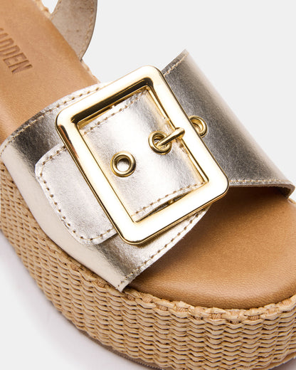 CIDER Gold Leather Platform Wedge Women's Sandal - Steve Madden