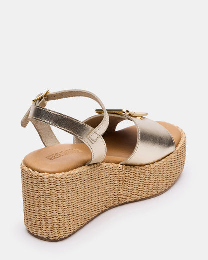 CIDER Gold Leather Platform Wedge Women's Sandal - Steve Madden