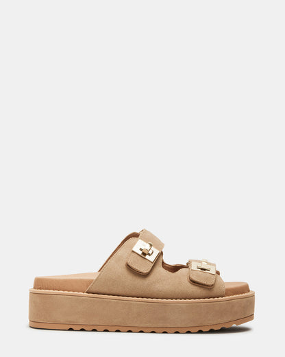 BIGSCHMONA Taupe Suede Women's Platform Slide Sandal - Steve Madden