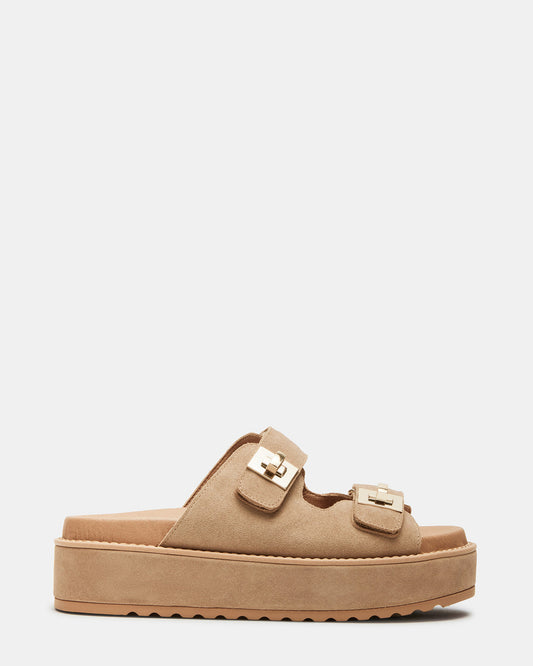 BIGSCHMONA Taupe Suede Women's Platform Slide Sandal - Steve Madden