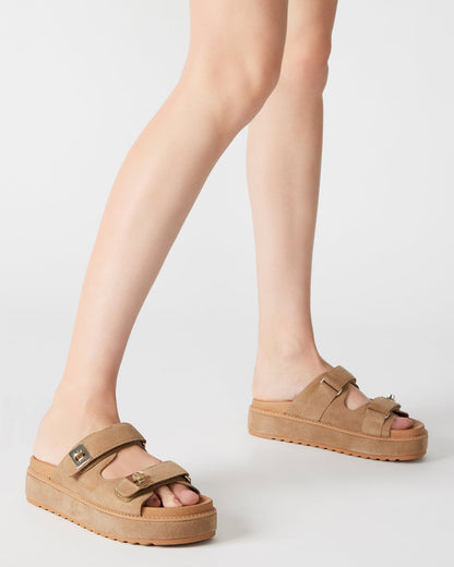 BIGSCHMONA Taupe Suede Women's Platform Slide Sandal - Steve Madden