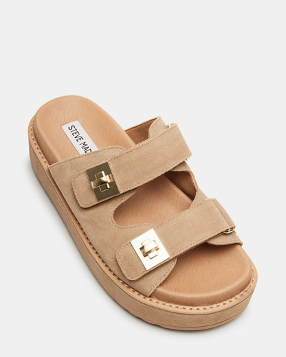 BIGSCHMONA Taupe Suede Women's Platform Slide Sandal - Steve Madden