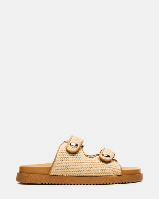 ATHENS Natural Raffia Slide Footbed Flatform Women's Sandal - Steve Madden