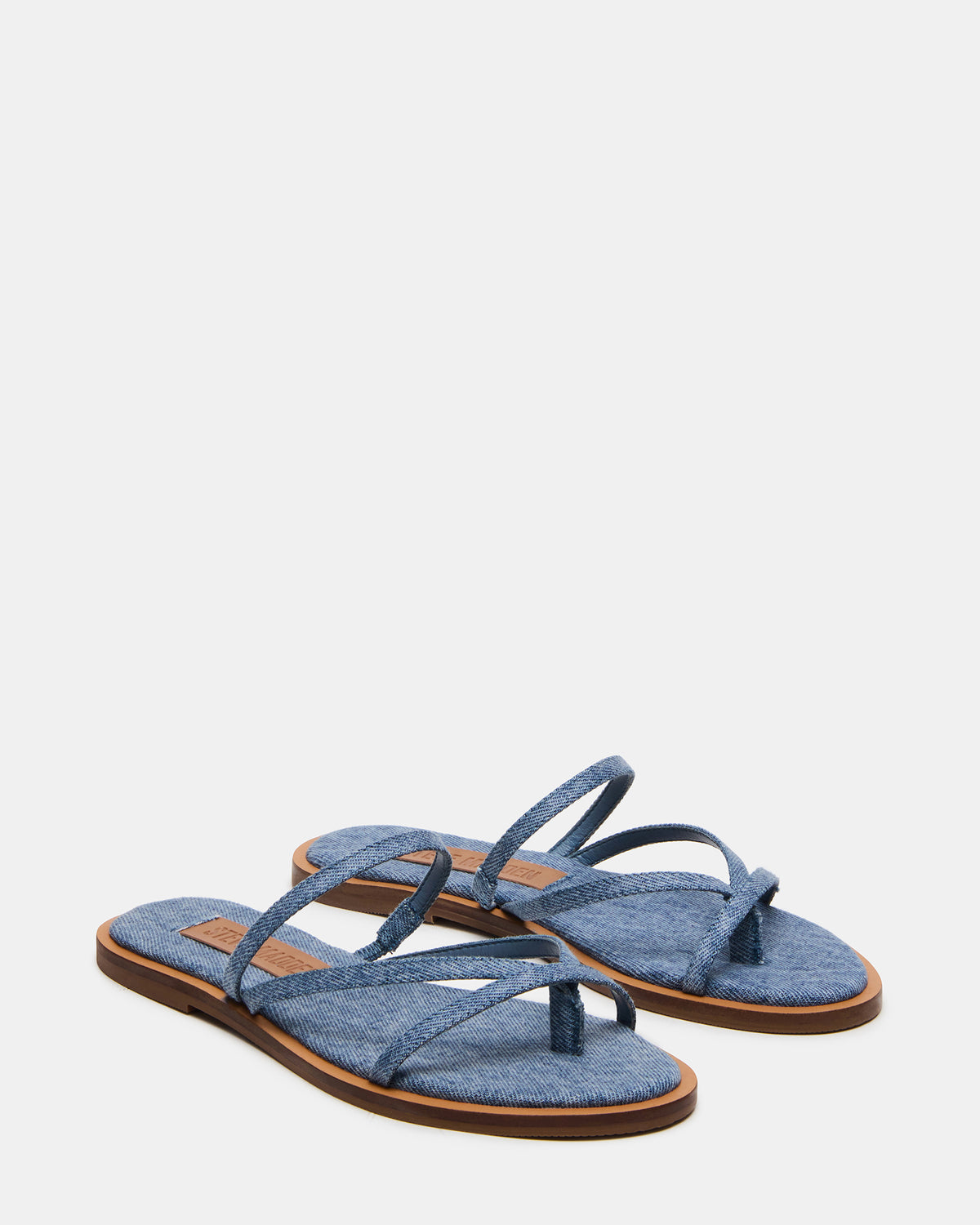 ELLERY Denim Fabric Strappy Thong Slide Women's Sandal - Steve Madden