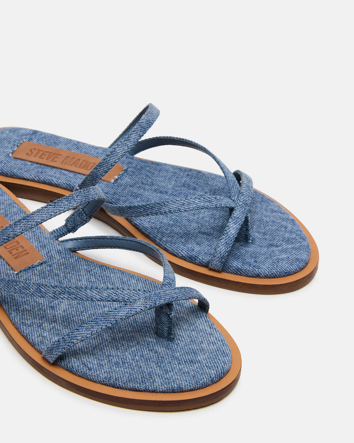 ELLERY Denim Fabric Strappy Thong Slide Women's Sandal - Steve Madden