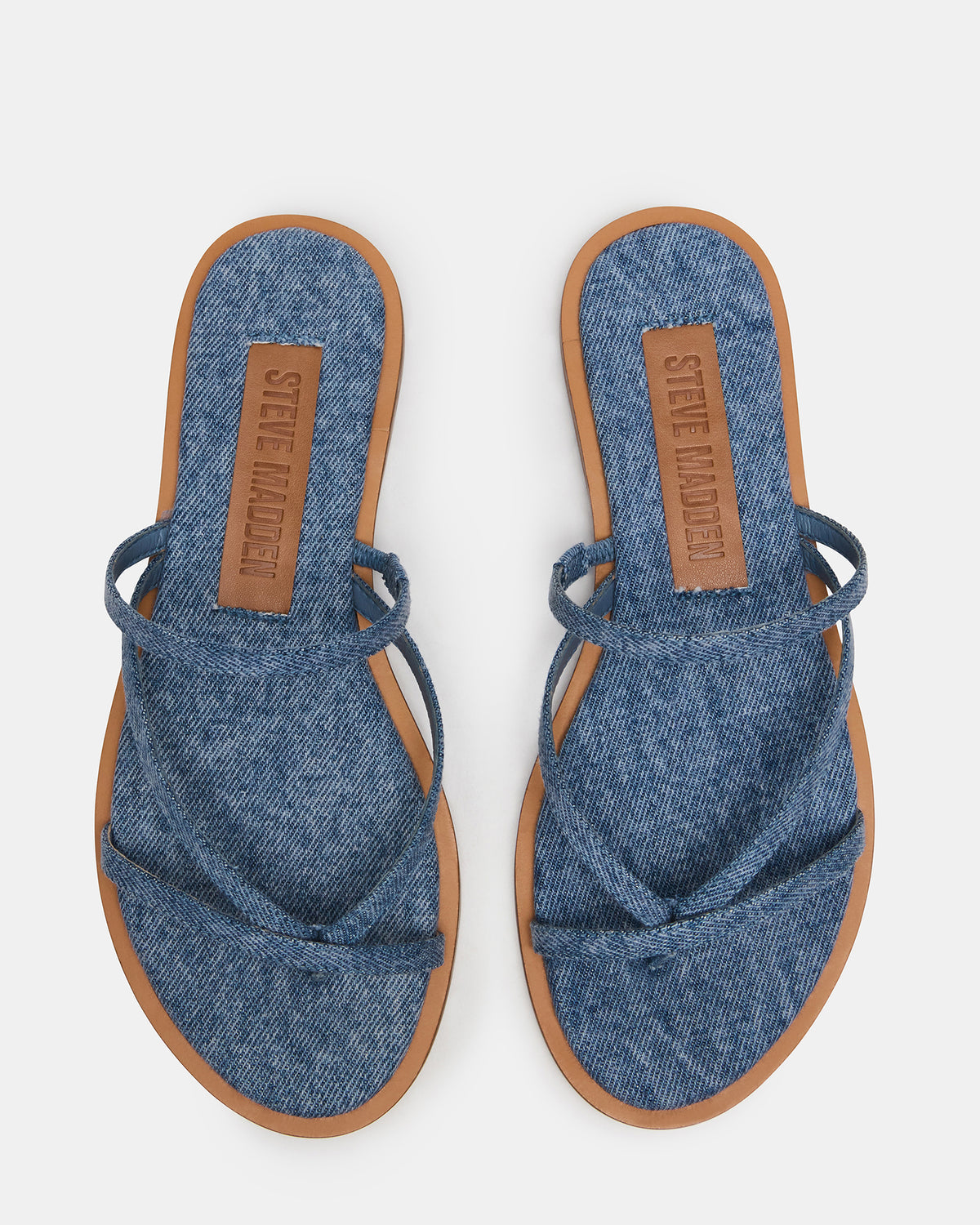 ELLERY Denim Fabric Strappy Thong Slide Women's Sandal - Steve Madden