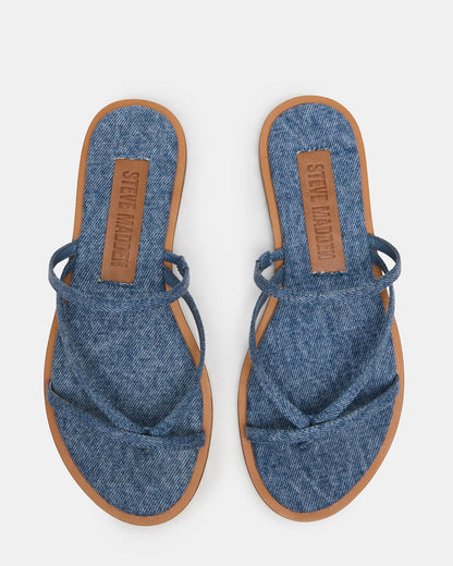 ELLERY Denim Fabric Strappy Thong Slide Women's Sandal - Steve Madden