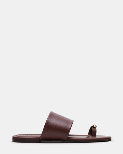 DECADENT Brown Leather Rounded-Toe Slide Women's Sandal - Steve Madden