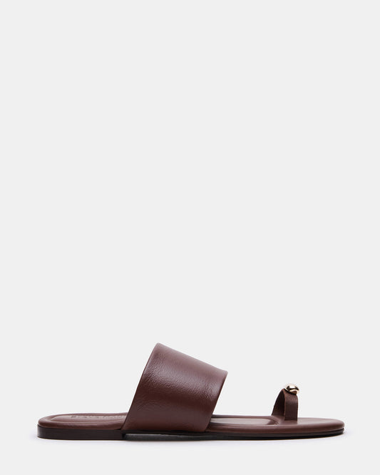DECADENT Brown Leather Rounded-Toe Slide Women's Sandal - Steve Madden
