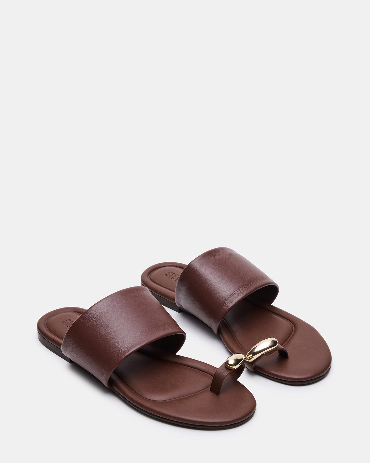 DECADENT Brown Leather Rounded-Toe Slide Women's Sandal - Steve Madden