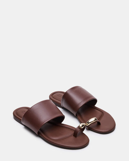DECADENT Brown Leather Rounded-Toe Slide Women's Sandal - Steve Madden