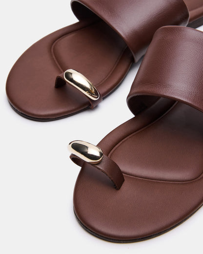 DECADENT Brown Leather Rounded-Toe Slide Women's Sandal - Steve Madden