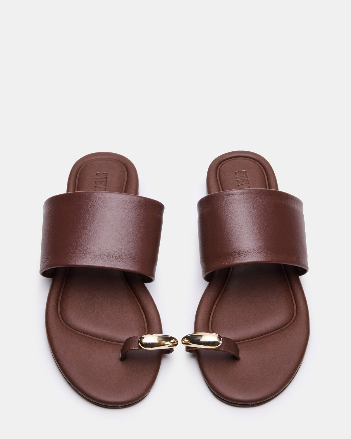 DECADENT Brown Leather Rounded-Toe Slide Women's Sandal - Steve Madden