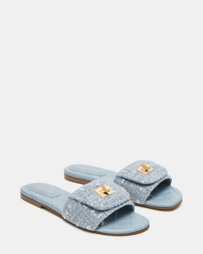 MORELAND Sequin Blue Quilted Slide Women's Sandal - Steve Madden