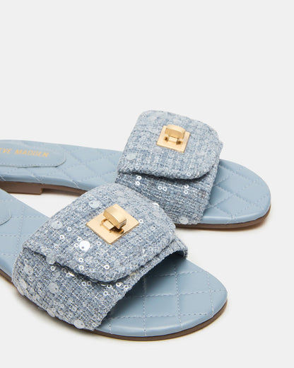 MORELAND Sequin Blue Quilted Slide Women's Sandal - Steve Madden