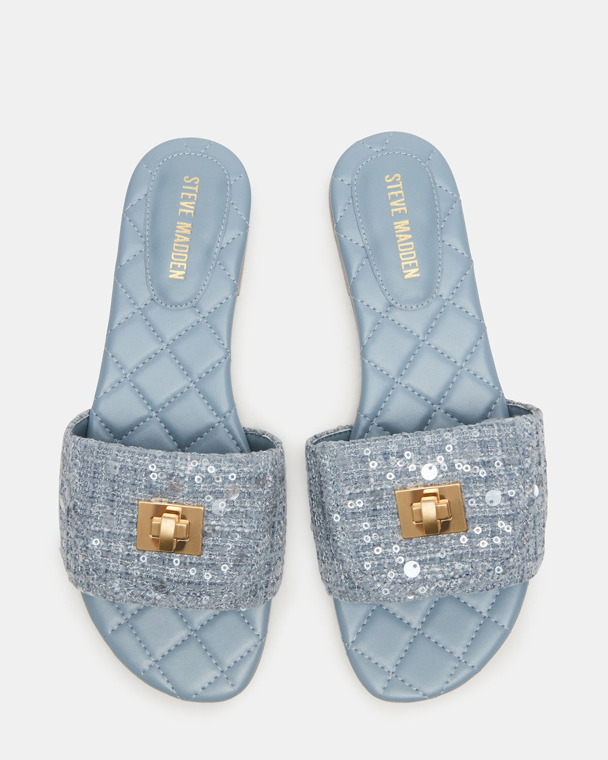 MORELAND Sequin Blue Quilted Slide Women's Sandal - Steve Madden