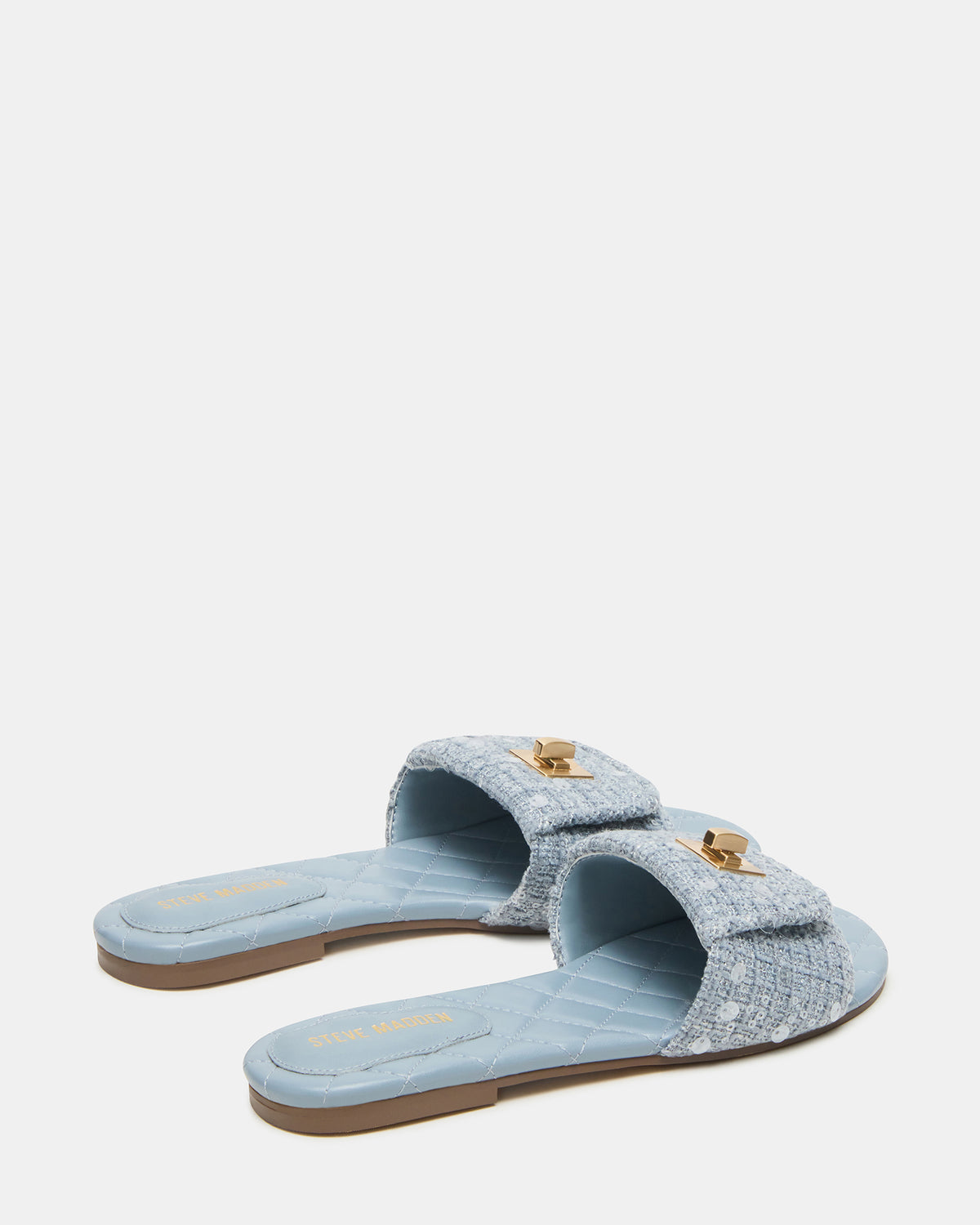 MORELAND Sequin Blue Quilted Slide Women's Sandal - Steve Madden