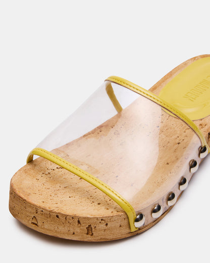CLEMENT Yellow Wood Bottom Slide Mule Studded Women's Sandal - Steve Madden