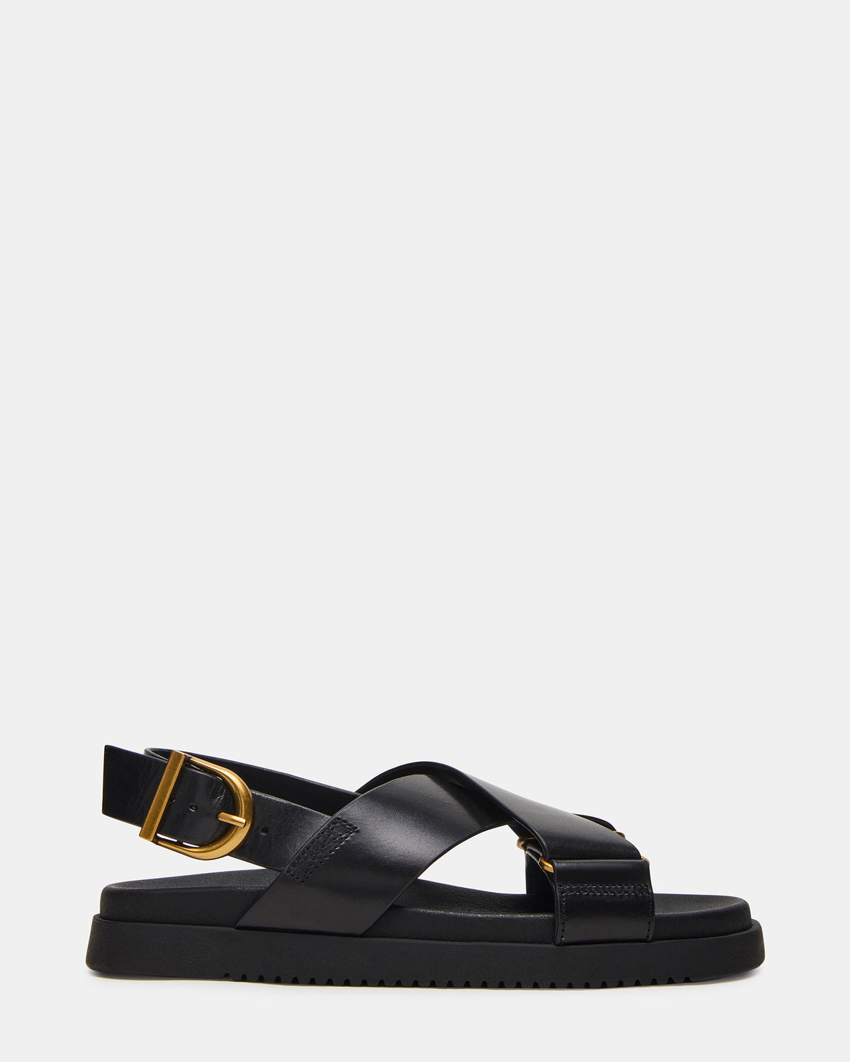 DONELLI Black Leather Strappy Footbed Women's Sandal - Steve Madden