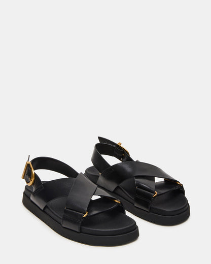 DONELLI Black Leather Strappy Footbed Women's Sandal - Steve Madden