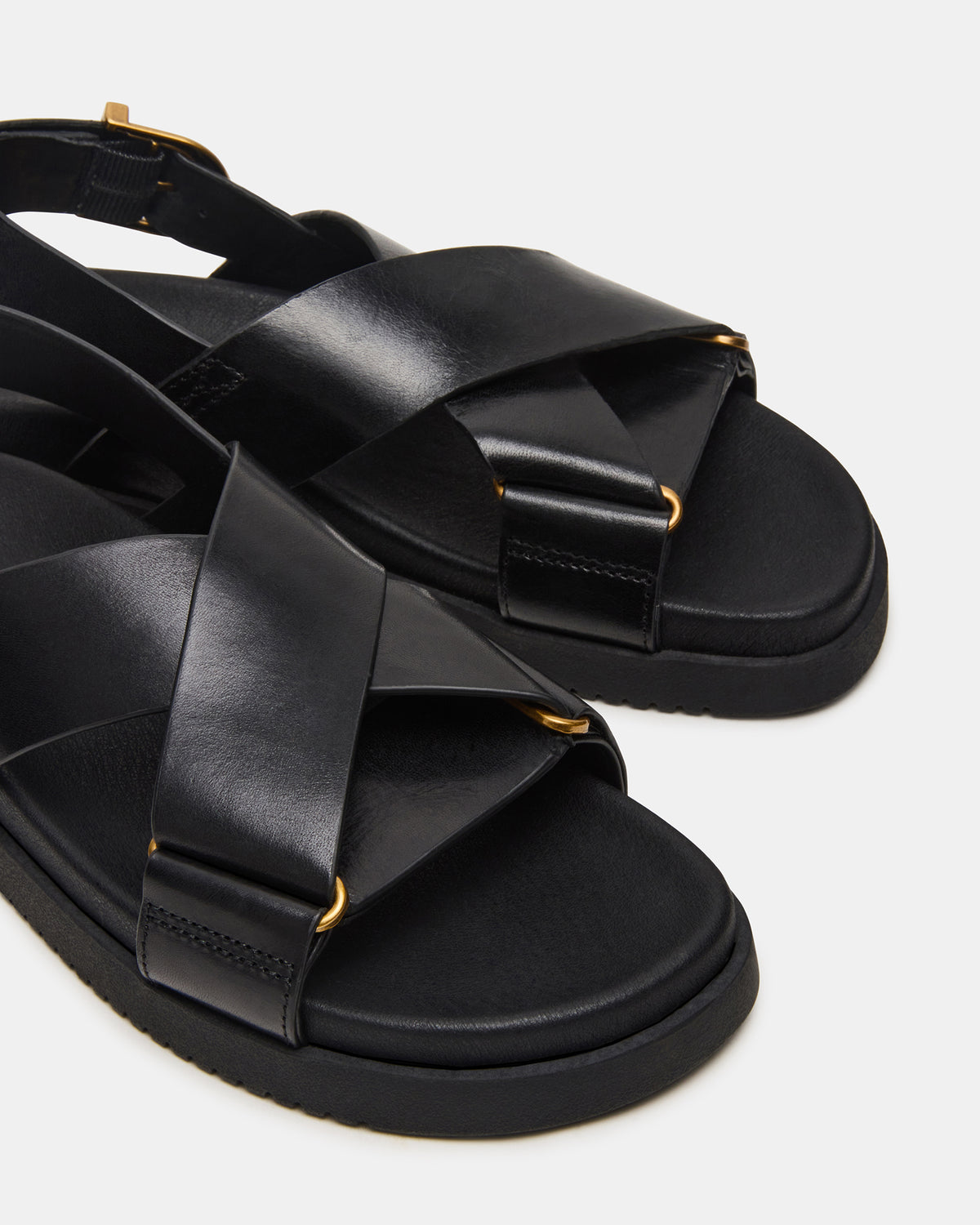 DONELLI Black Leather Strappy Footbed Women's Sandal - Steve Madden