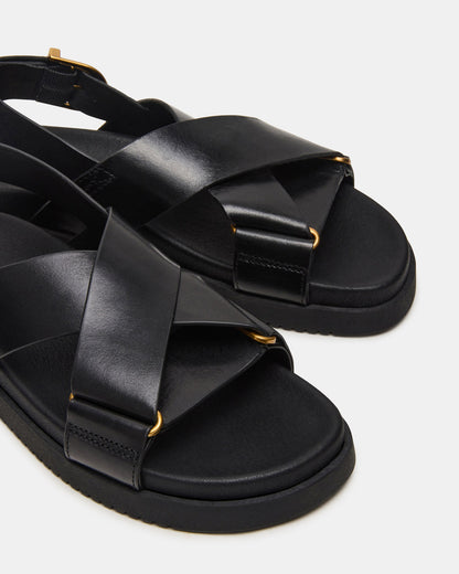 DONELLI Black Leather Strappy Footbed Women's Sandal - Steve Madden