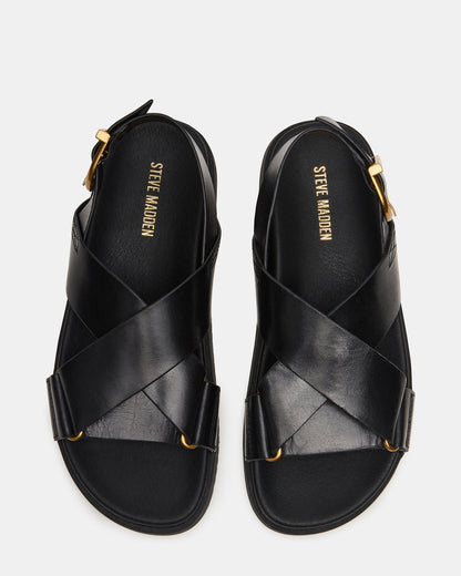 DONELLI Black Leather Strappy Footbed Women's Sandal - Steve Madden