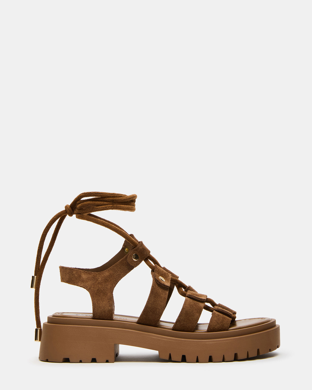 LYRIAN Cognac Suede Platform Lace-Up Strappy Women's Sandal - Steve Madden