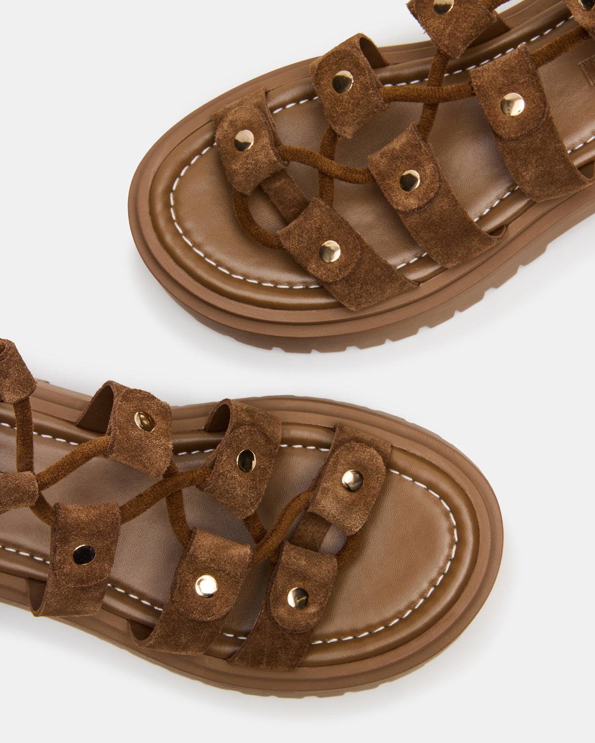 LYRIAN Cognac Suede Platform Lace-Up Strappy Women's Sandal - Steve Madden
