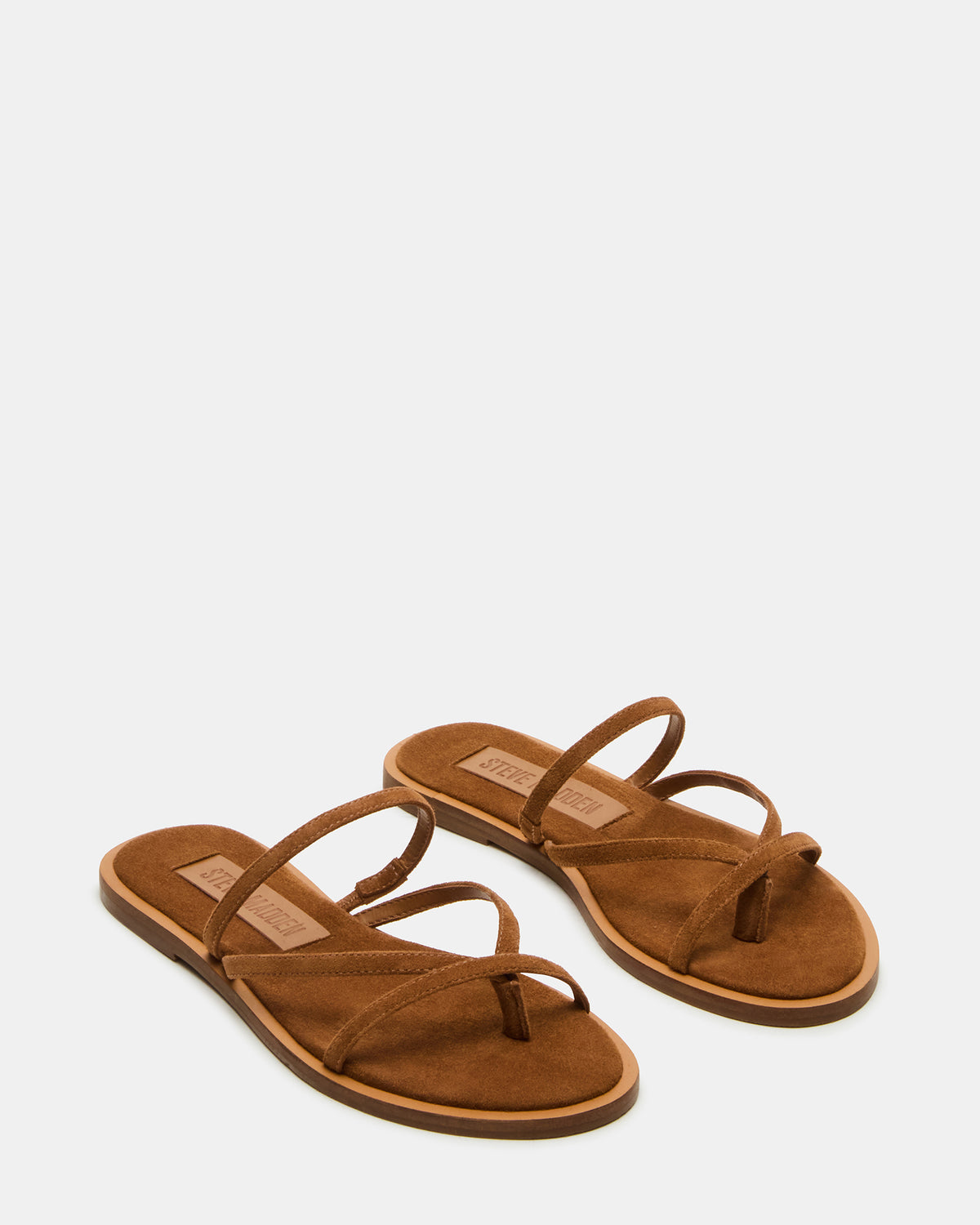 ELLERY Chestnut Suede Strappy Thong Slide Women's Sandal - Steve Madden
