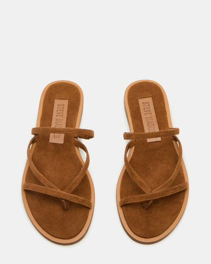 ELLERY Chestnut Suede Strappy Thong Slide Women's Sandal - Steve Madden