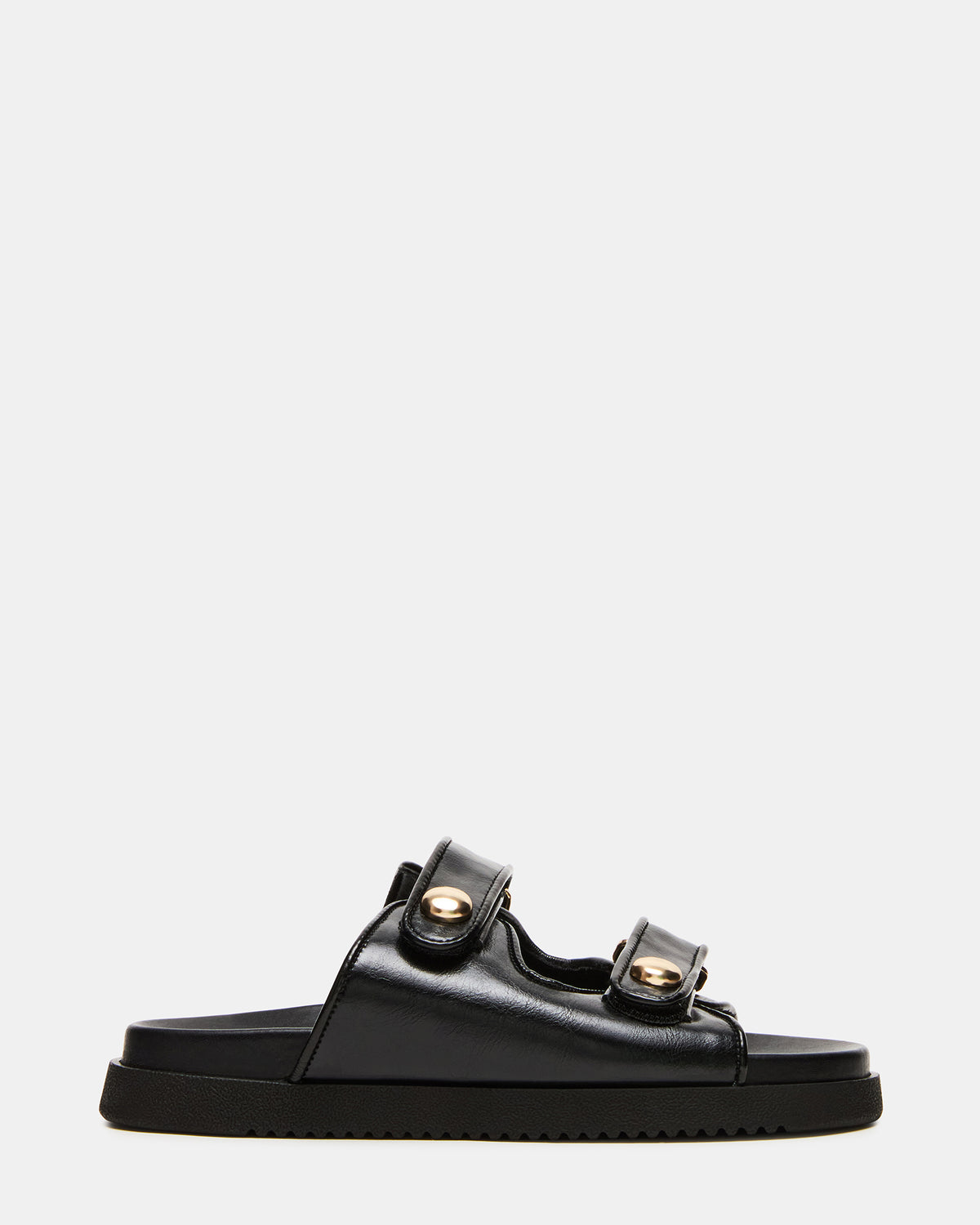 ATHENS Black Leather Slide Footbed Flatform Women's Sandal - Steve Madden