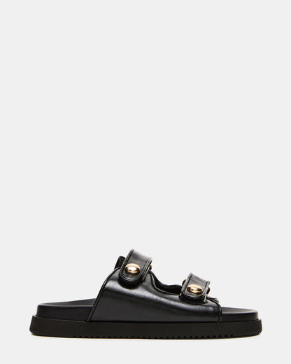 ATHENS Black Leather Slide Footbed Flatform Women's Sandal - Steve Madden