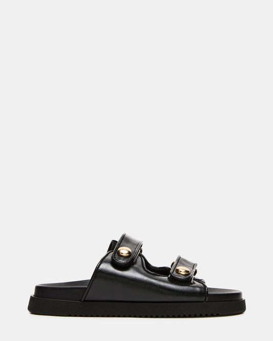 ATHENS Black Leather Slide Footbed Flatform Women's Sandal - Steve Madden