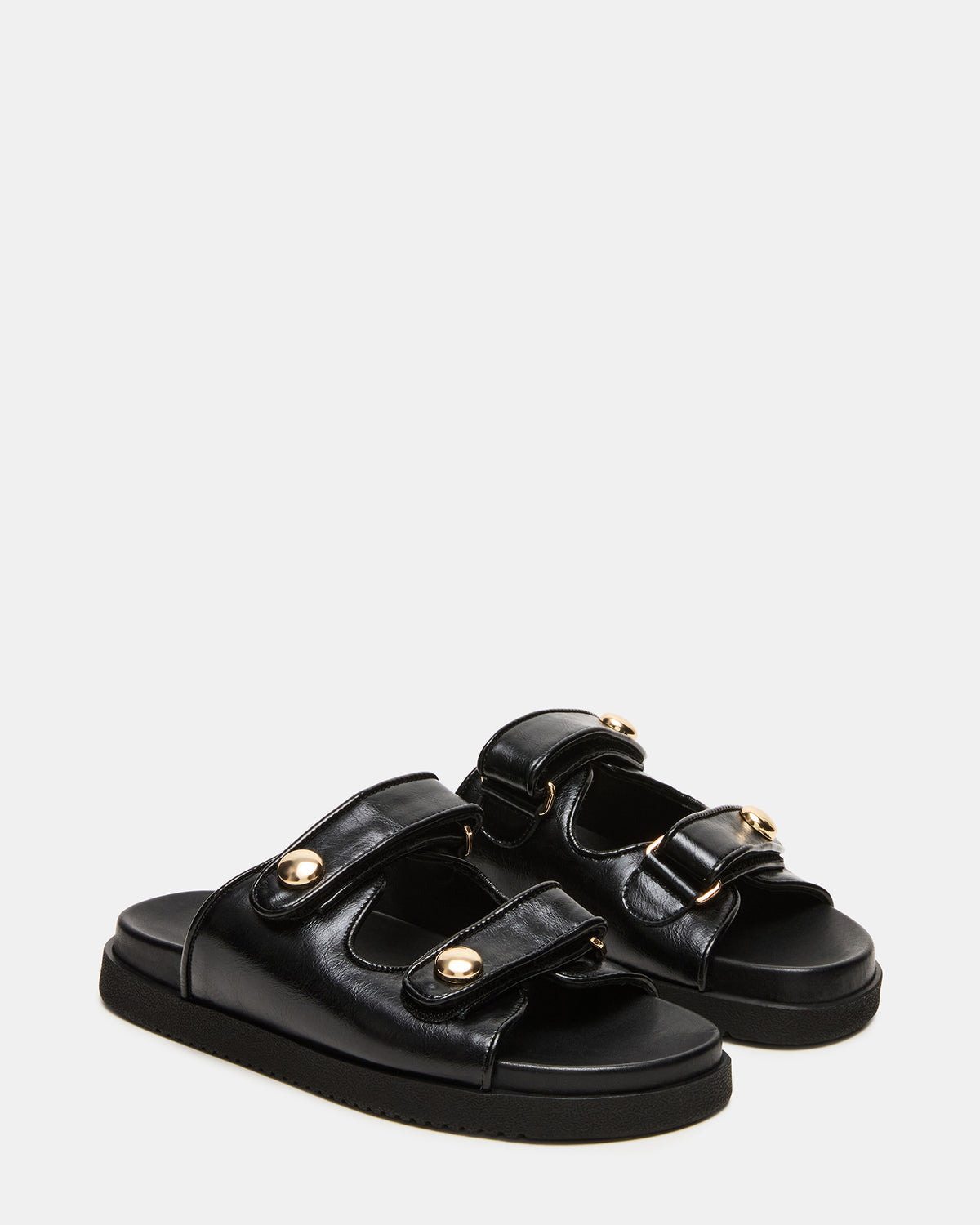 ATHENS Black Leather Slide Footbed Flatform Women's Sandal - Steve Madden