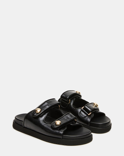 ATHENS Black Leather Slide Footbed Flatform Women's Sandal - Steve Madden