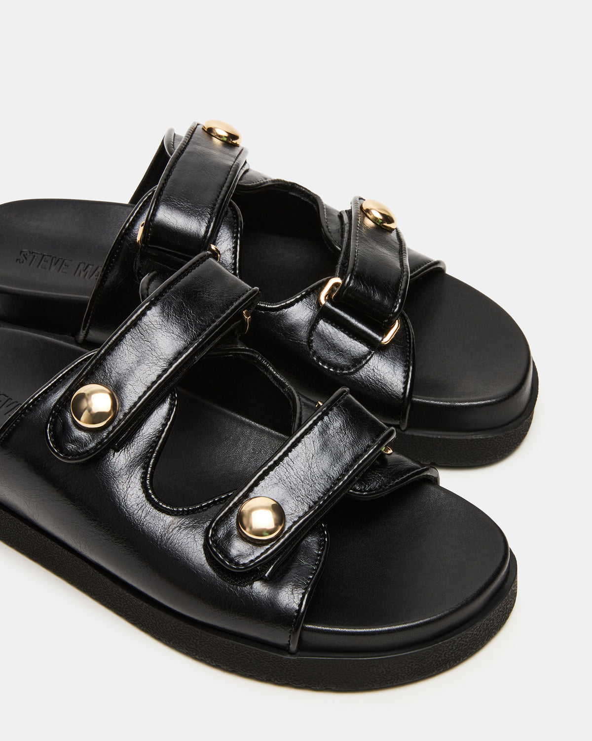 ATHENS Black Leather Slide Footbed Flatform Women's Sandal - Steve Madden