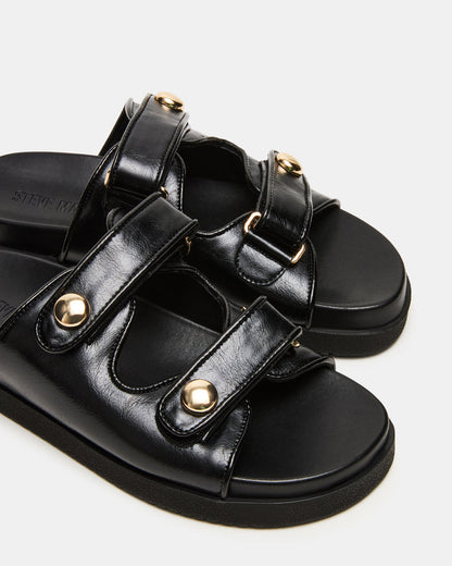 ATHENS Black Leather Slide Footbed Flatform Women's Sandal - Steve Madden