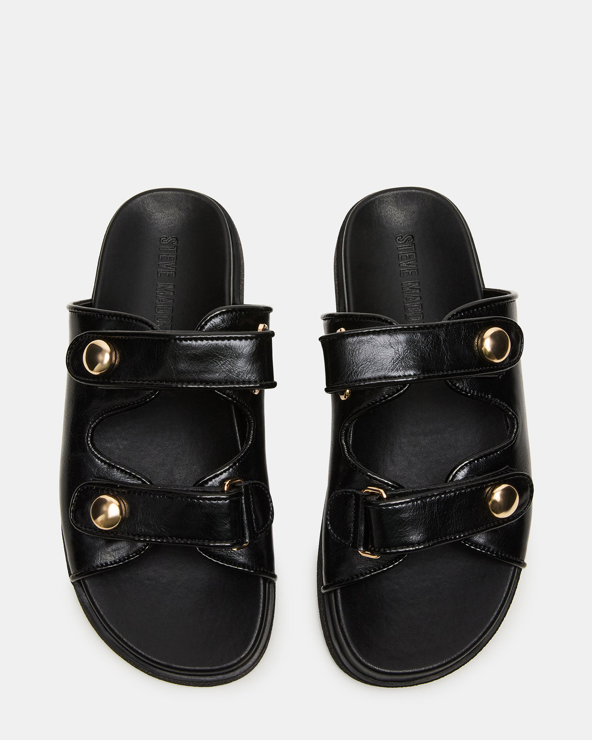 ATHENS Black Leather Slide Footbed Flatform Women's Sandal - Steve Madden