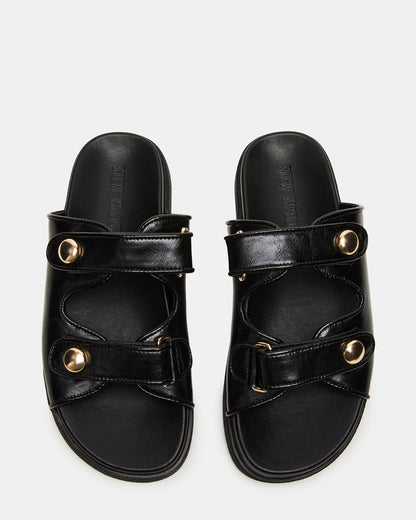ATHENS Black Leather Slide Footbed Flatform Women's Sandal - Steve Madden