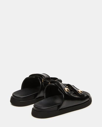 ATHENS Black Leather Slide Footbed Flatform Women's Sandal - Steve Madden