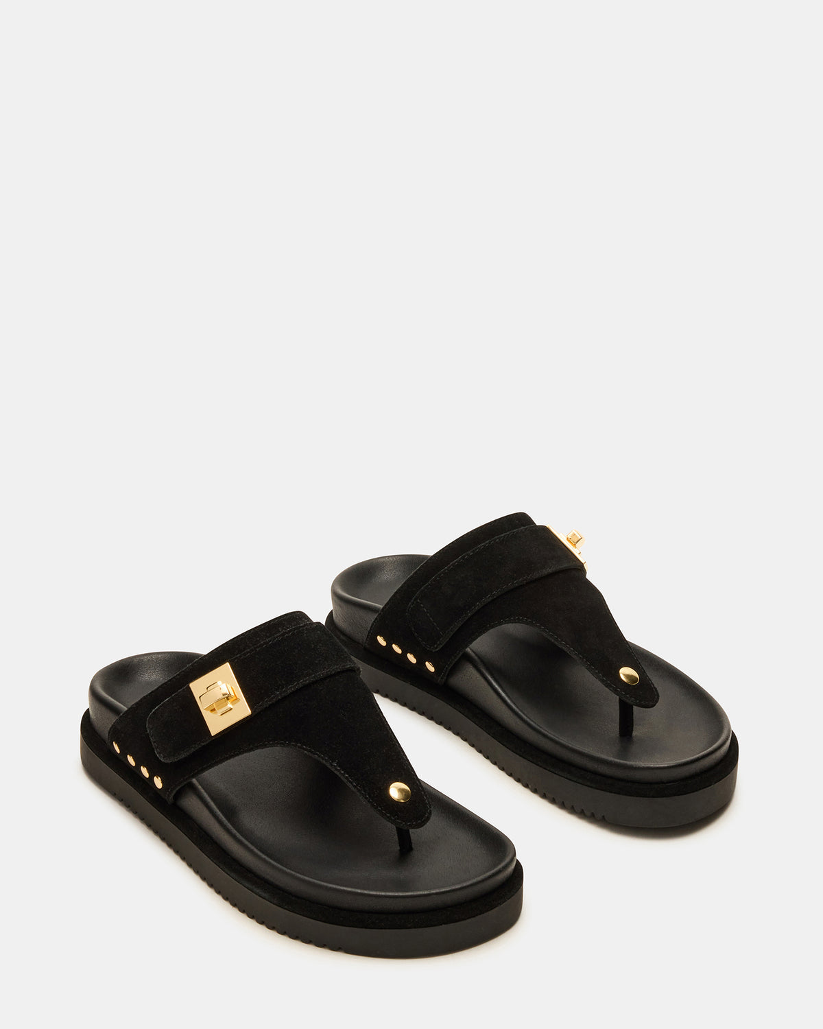 THONA Black Suede Women's Flatform Thong Sandal - Steve Madden