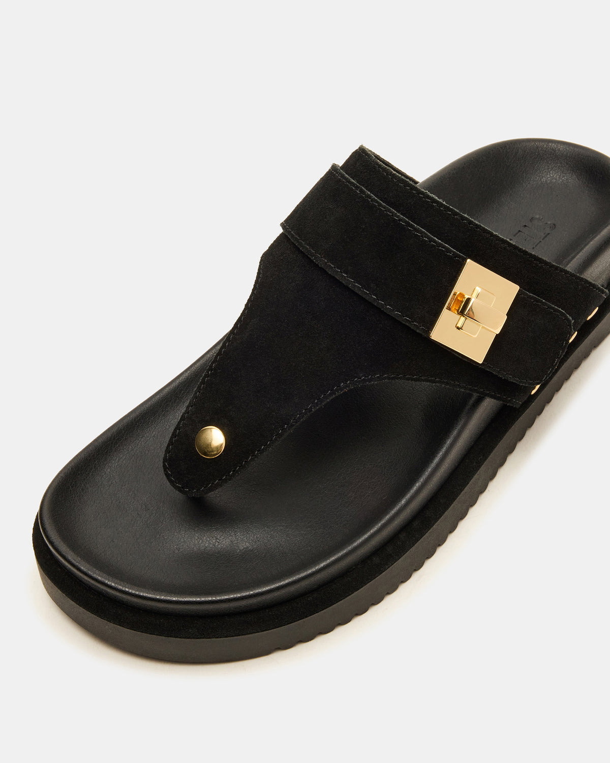 THONA Black Suede Women's Flatform Thong Sandal - Steve Madden