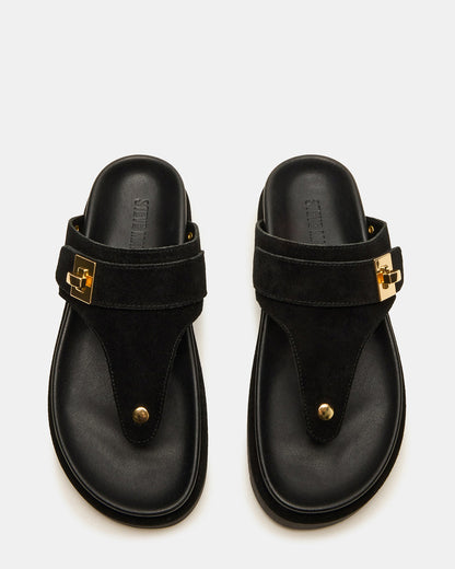 THONA Black Suede Women's Flatform Thong Sandal - Steve Madden