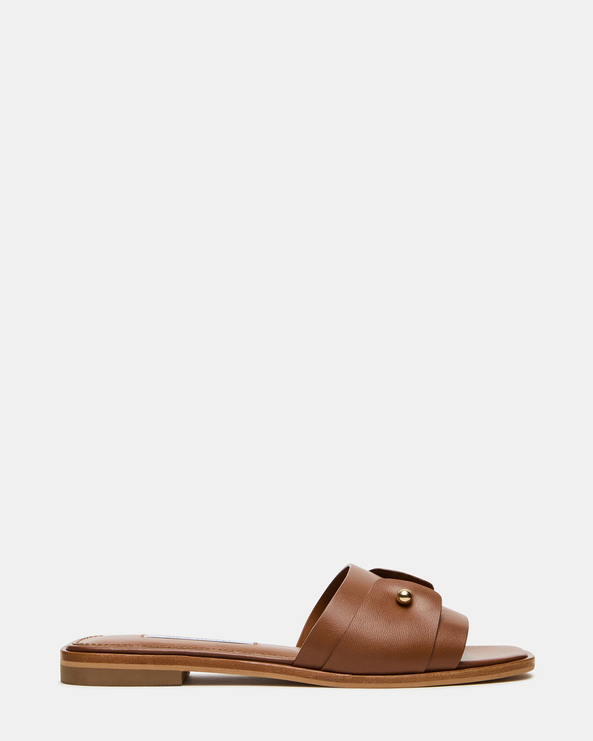 HASTEN Brown Leather Gold Detail Slide Women's Sandal - Steve Madden