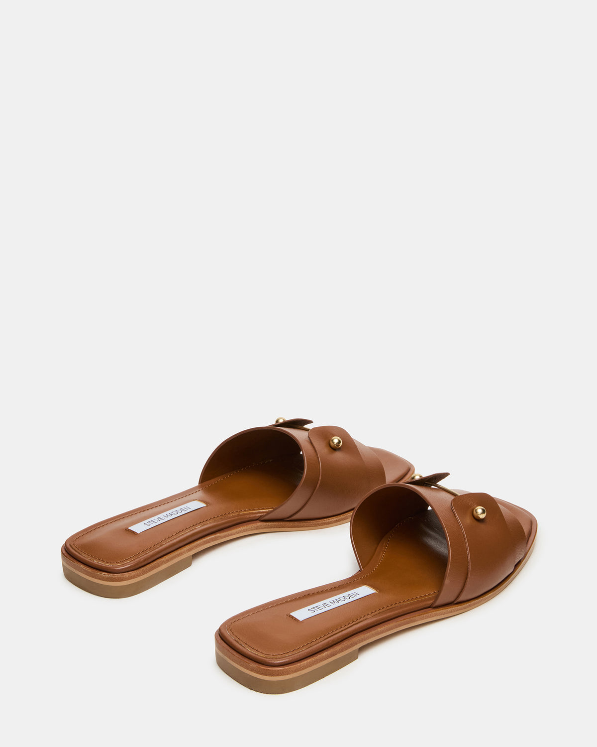 HASTEN Brown Leather Gold Detail Slide Women's Sandal - Steve Madden