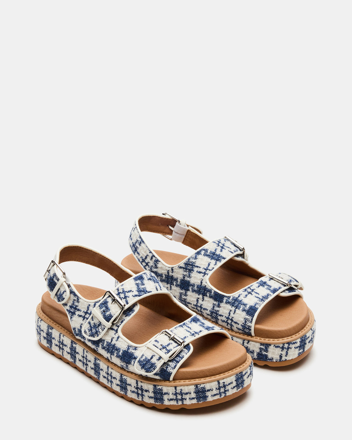 BIGMONA2.0 Blue/White Platform Footbed Flatform Women's Sandal - Steve Madden