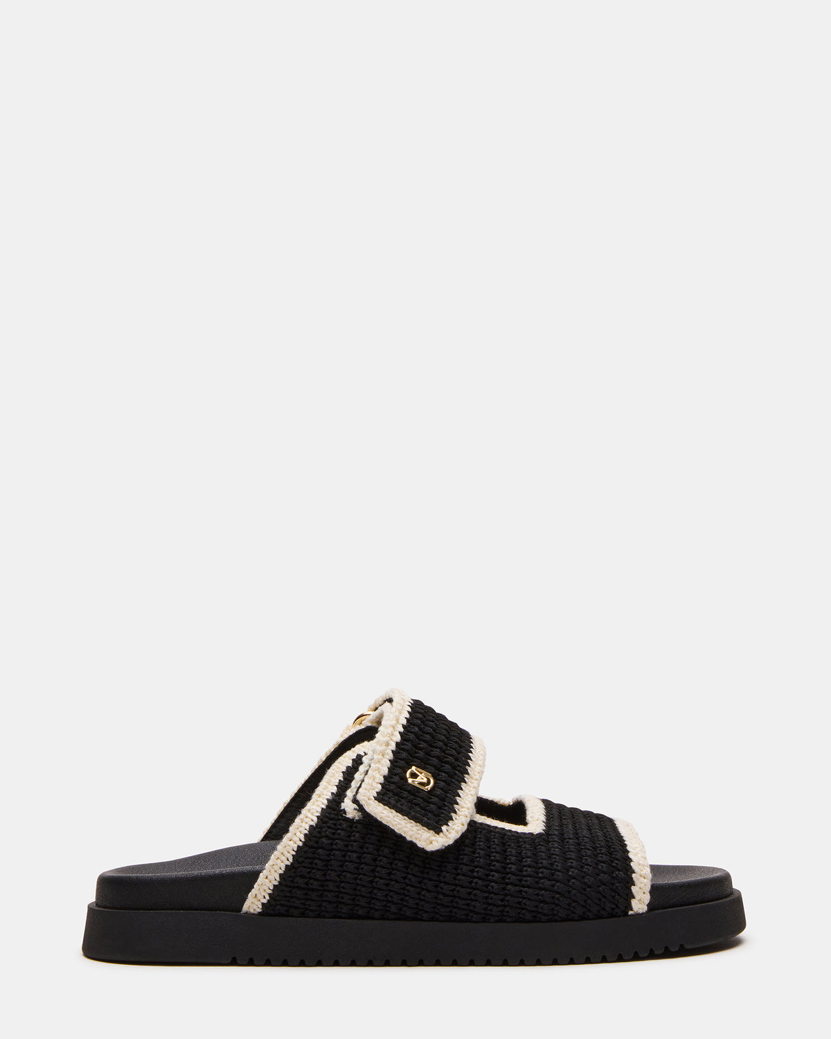 MAYSIE Black Multi Woven Flatform Footbed Slide Women's Sandal - Steve Madden