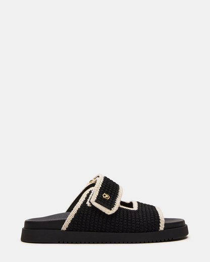 MAYSIE Black Multi Woven Flatform Footbed Slide Women's Sandal - Steve Madden