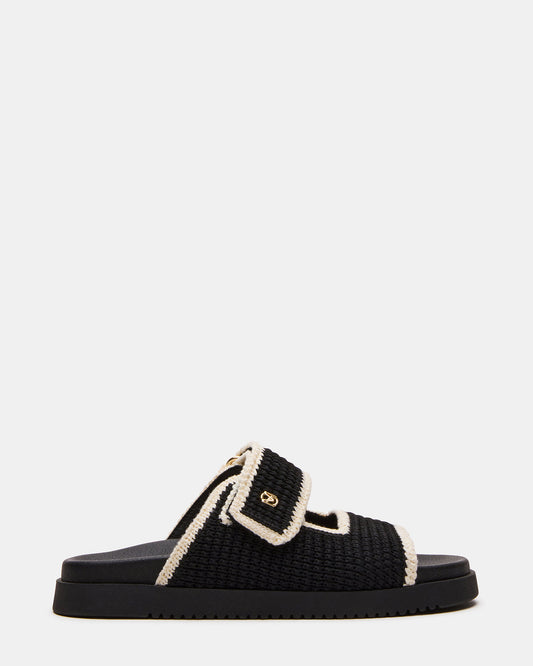 MAYSIE Black Multi Woven Flatform Footbed Slide Women's Sandal - Steve Madden